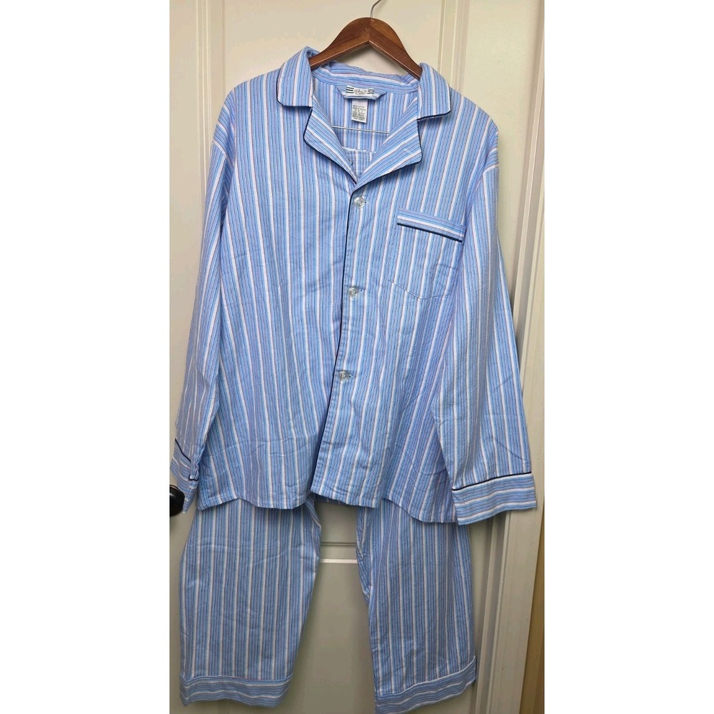 Vintage 90s 100% Cotton Flannel Striped Pajama Set 2 Piece Sears Roebuck XL NWOT